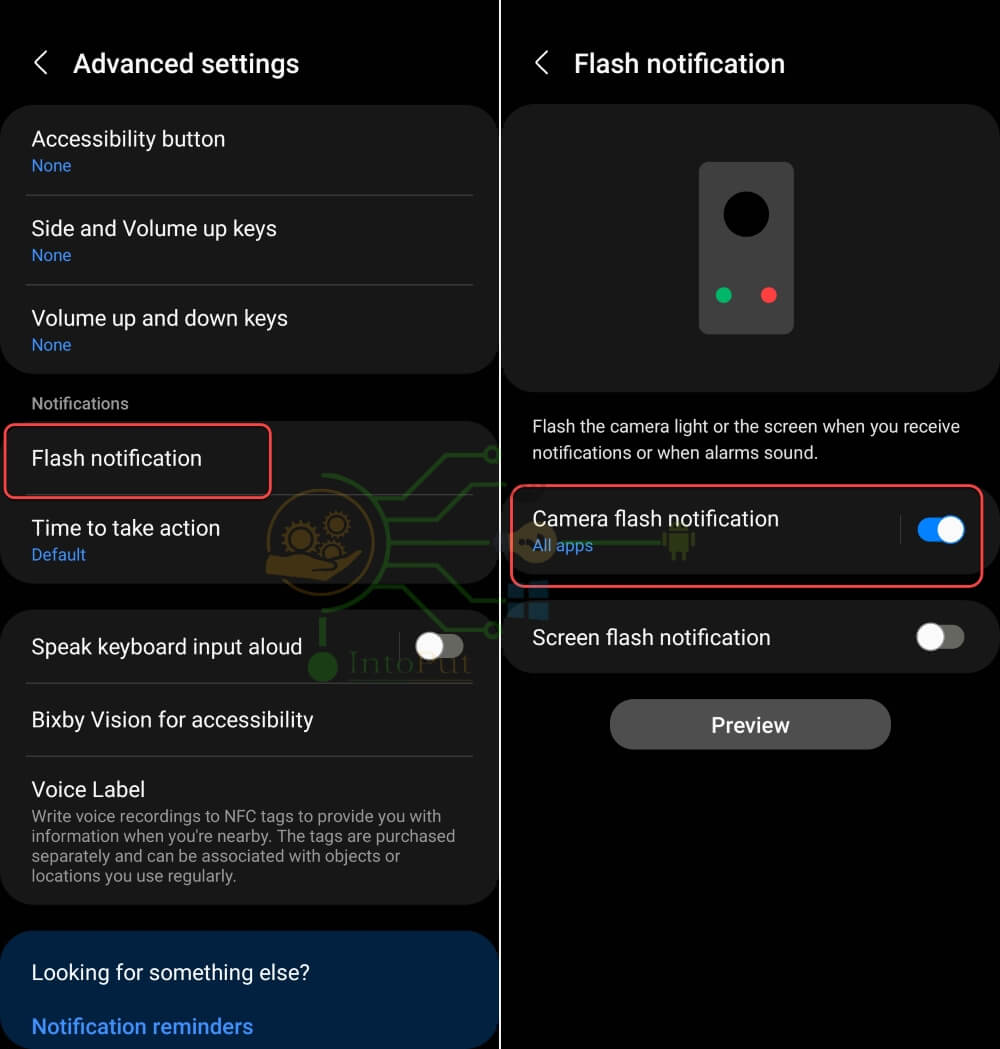 How to turn on camera flash notification on Samsung One UI 4 Android 12